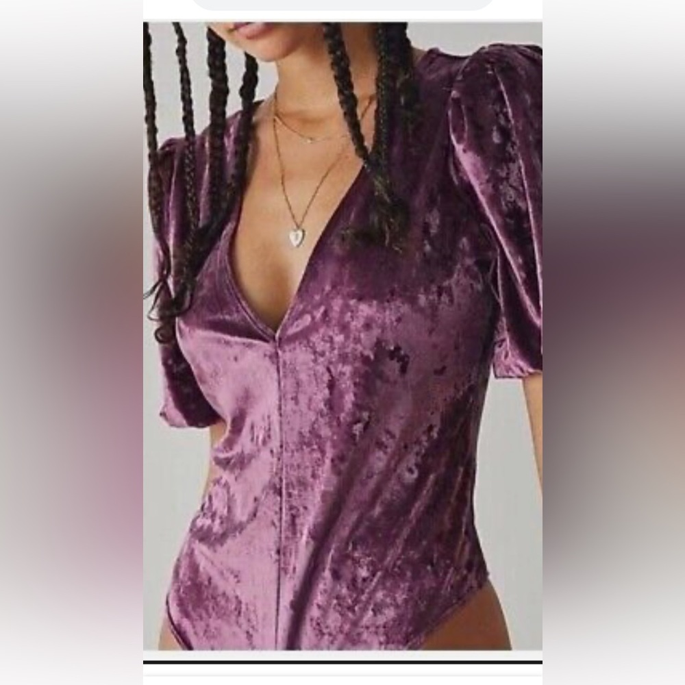 Free People Don’t You Wish Velvet Bodysuit Purple-Size XS